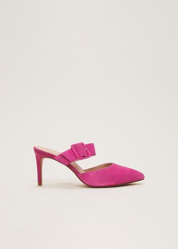 Phase Eight Suede Buckle Backless Heels Pink Australia | WI0687421